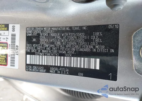 2010 Toyota Tundra Limited 5.7L V8 from USA, damaged, VIN 5TFHW5F11AX147743